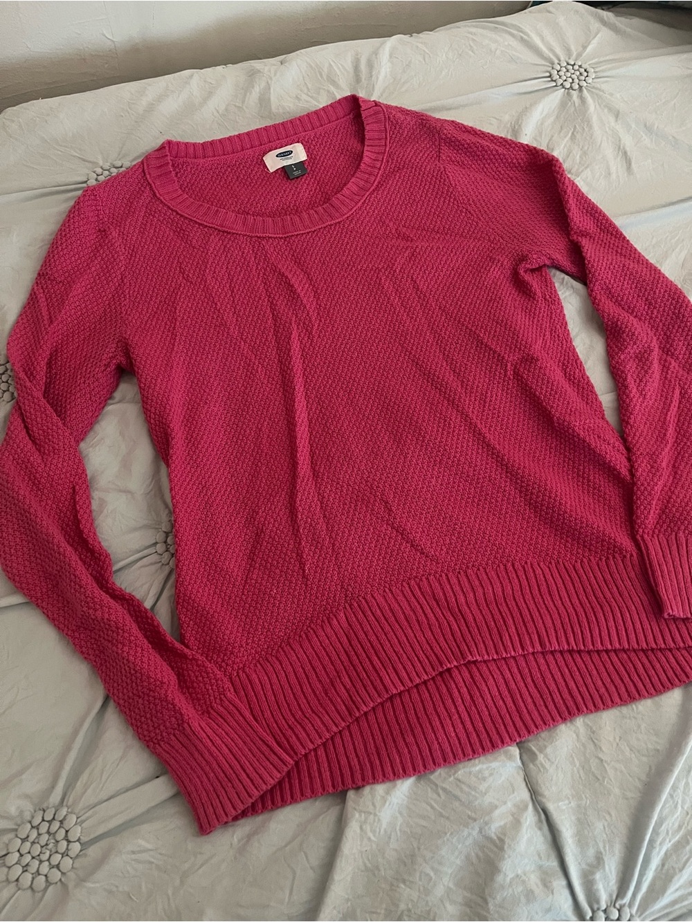 Old Navy Hot Pink Textured Crewneck Sweater